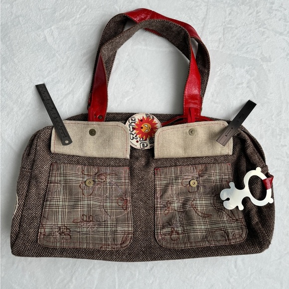 KIMIDORI Designer Tweed Leather Shoulder Bag Colorful Polka Dot Large Y2K OOAK - Picture 9 of 15